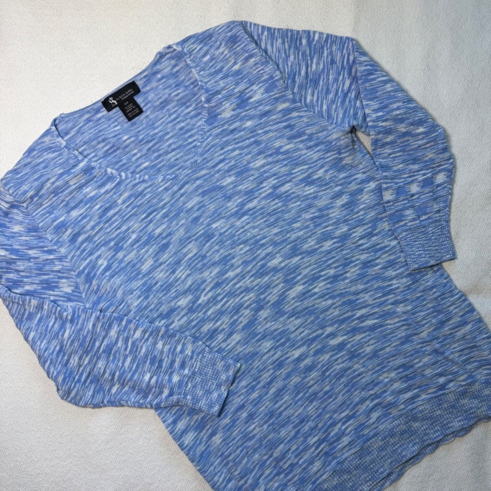 Alison Sheri Womens Blue White Space Dye V-Neck 100% Cotton Sweater Size S
